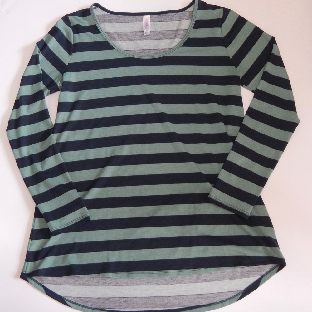 Lularoe green & navy striped Lynnae long sleeve